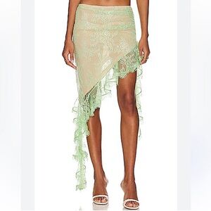 LOBA Teresa Midi Skirt Pale Green lace jellyfish ruffle hem mini Revolve M nwot